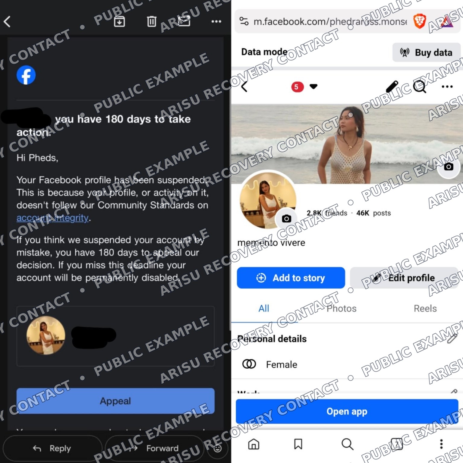 Suspended account proof example