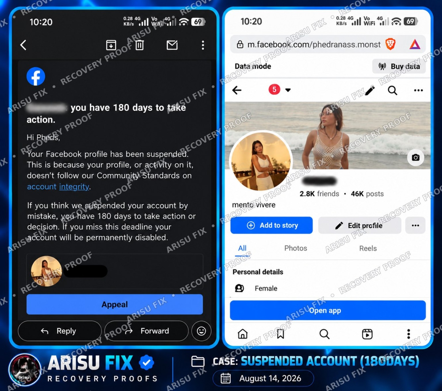 Suspended Facebook account recovery proof